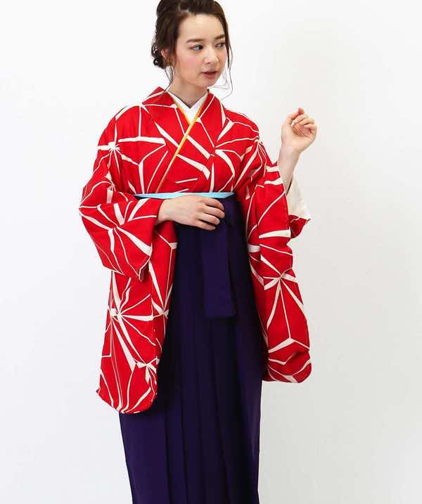 卒業式袴レンタル | 赤の麻の葉 濃紫無地袴