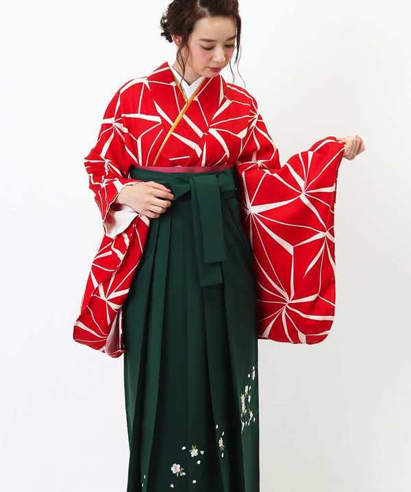 卒業式袴レンタル | 赤の麻の葉 深緑刺繍袴
