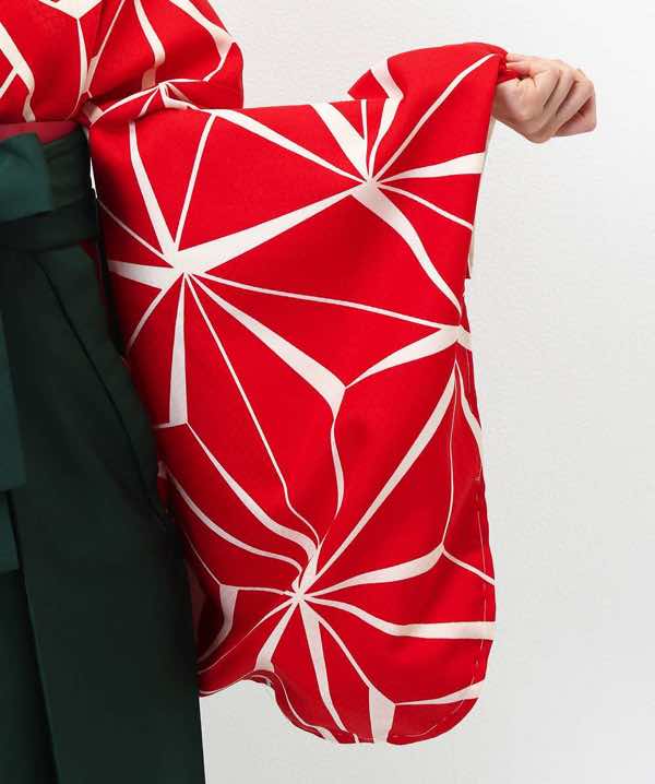 卒業式袴レンタル | 赤の麻の葉 深緑刺繍袴