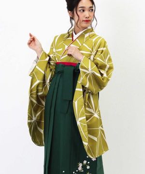 卒業式袴 | 山吹の麻の葉 深緑刺繍袴