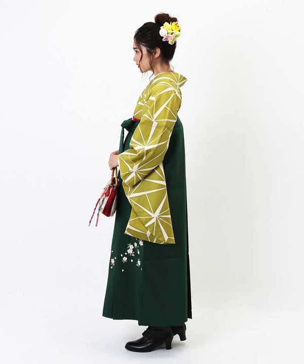 卒業式袴レンタル | 山吹の麻の葉 深緑刺繍袴