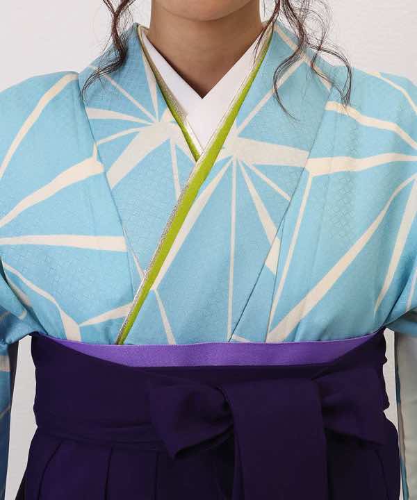 卒業式袴レンタル | 水色の麻の葉 濃紫無地袴