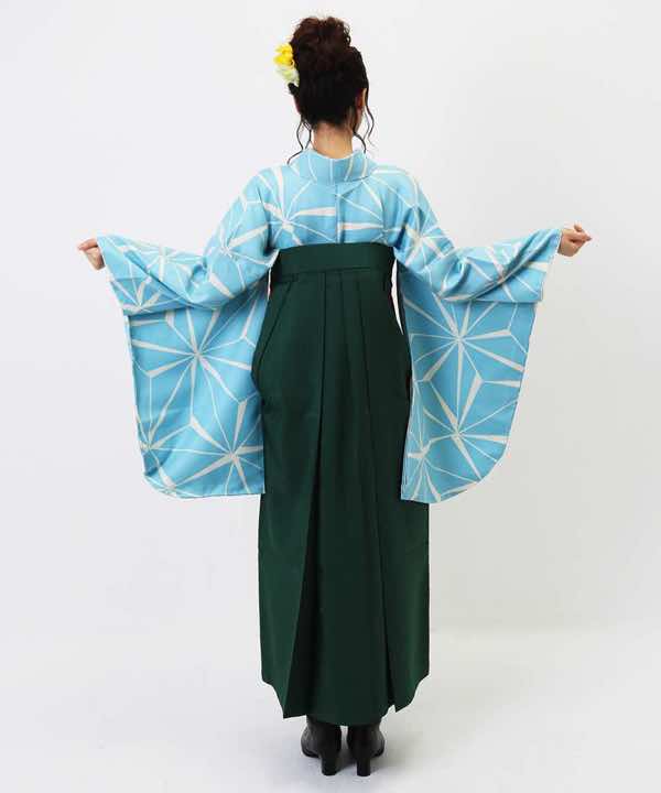 卒業式袴レンタル | 水色の麻の葉 深緑刺繍袴