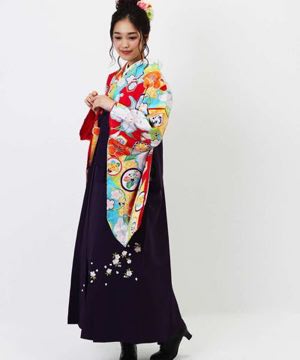 卒業式袴 | マルチカラー 百合と亀甲 濃紫刺繍袴