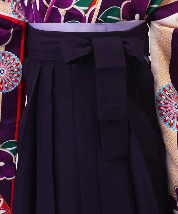 卒業式袴レンタル | 紫の縦縞に椿 濃紫無地袴