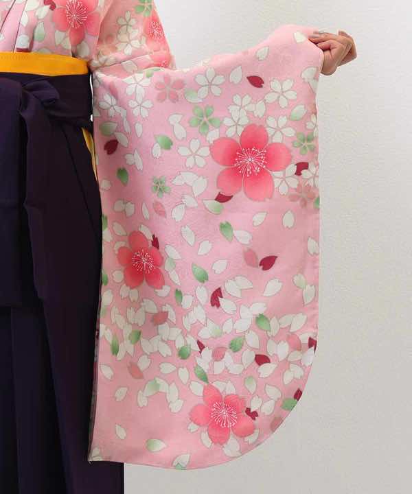 卒業式袴レンタル | ピンク地に桜 紫無地袴