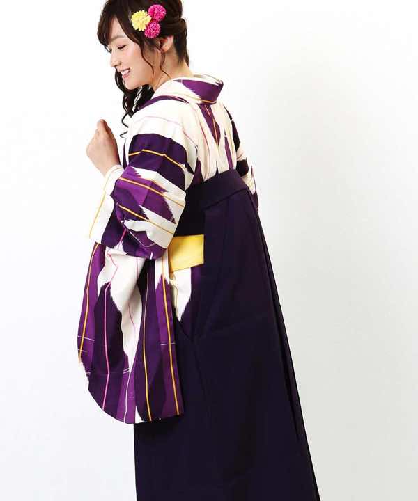 卒業式袴レンタル | オフホワイトと紫の矢絣 紫無地袴