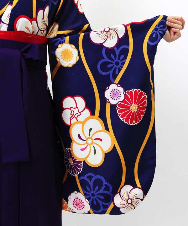 卒業式袴レンタル | 紺地に立涌と梅 紫無地袴