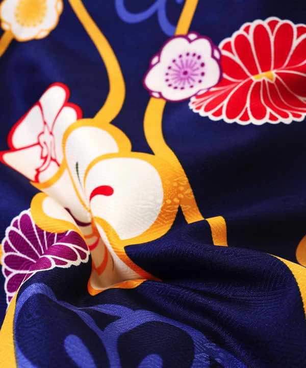 卒業式袴レンタル | 紺地に立涌と梅 紫無地袴