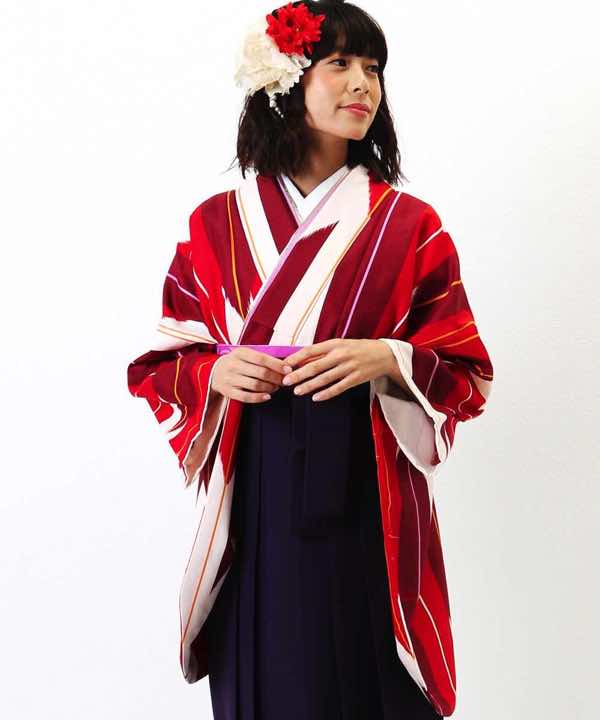 卒業式袴レンタル | 紅白の大矢絣 紫無地袴