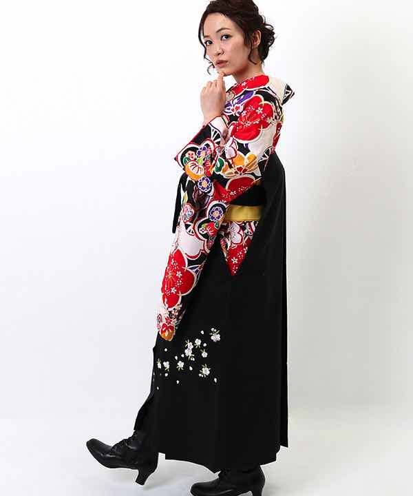 卒業式袴レンタル | 黒地に満開の梅の花 刺繍入り黒袴(S)