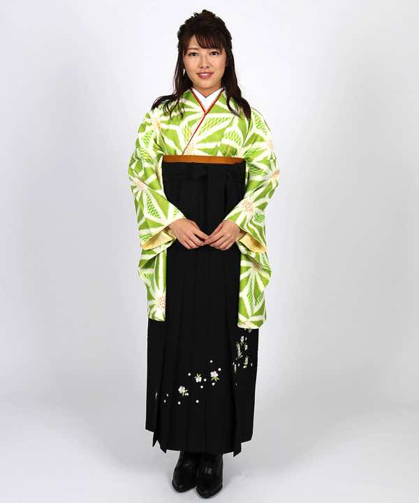 卒業式袴レンタル | 若竹色地に麻の葉 刺繍黒袴