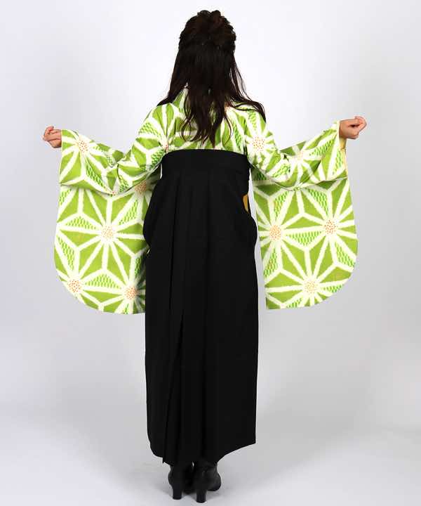卒業式袴レンタル | 若竹色地に麻の葉 刺繍黒袴