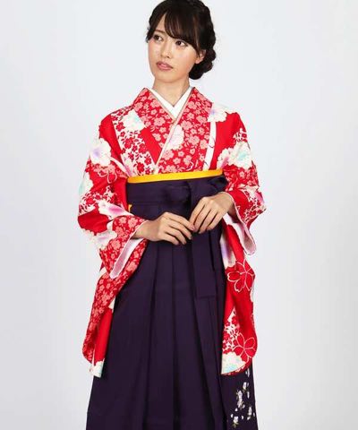卒業式袴 | 真朱地に桜 桜刺繍の紫袴