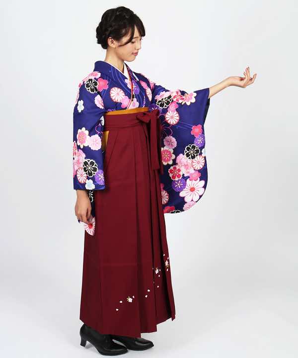 卒業式袴レンタル | 紺桔梗地に桜 刺繍入り緑袴 | hataori(ハタオリ)
