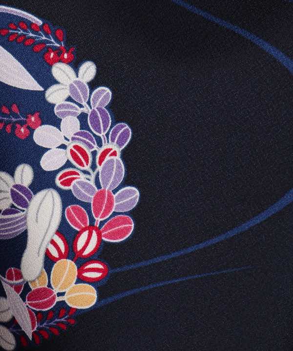 卒業式袴レンタル | 濃紺色地に花丸文 刺繍入り臙脂袴